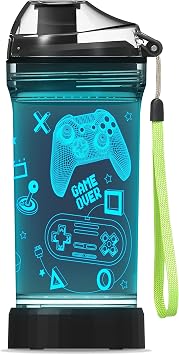 Lightzz Gamer Water Bottle, Fortnite Stuff Toy with 3D Glowing Light, Fortnite Gifts Back to School for Boys Gamers, Minecraft Cup for Holiday Camping Picnic, 14 Oz And Tritan BPA Free