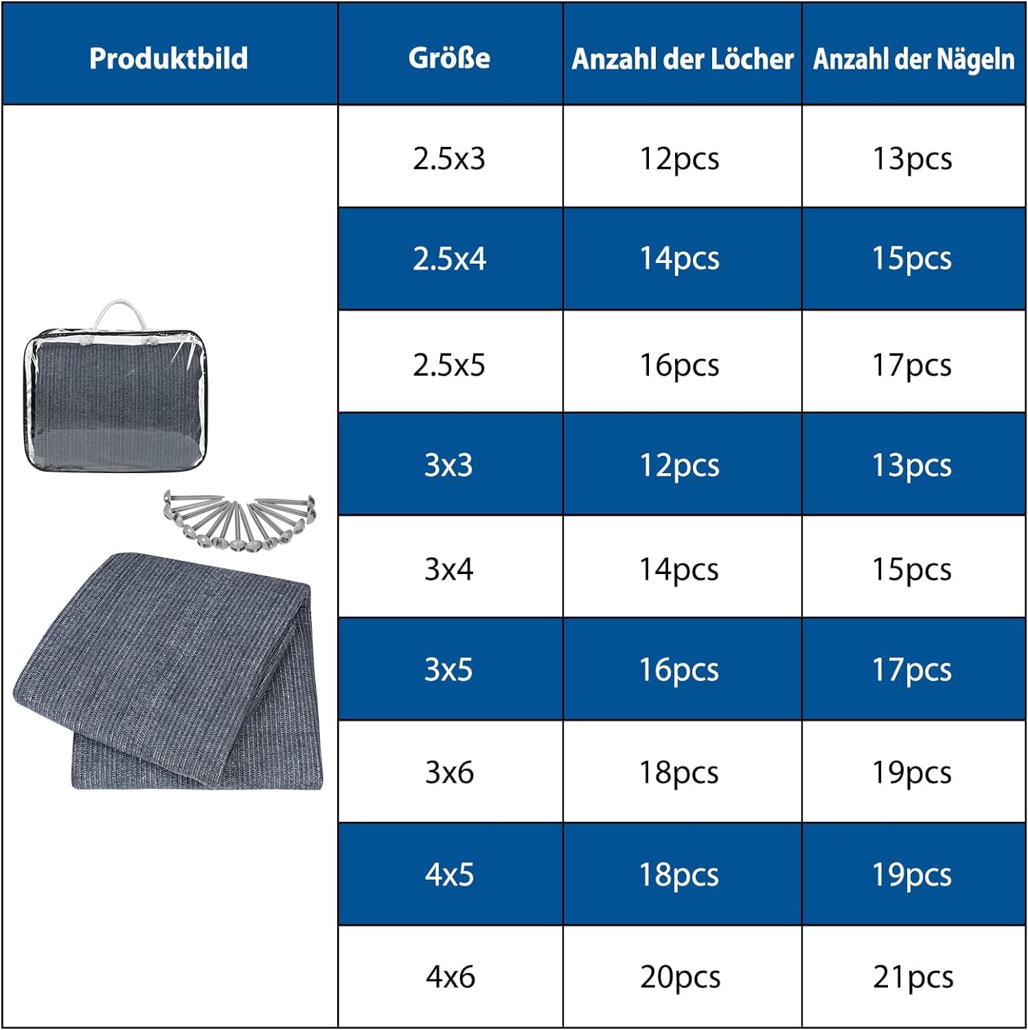 Suelo de tienda de campaña, alfombra de camping para exteriores, HDPE con estacas, suelo de toldo, incluye bolsa de transporte