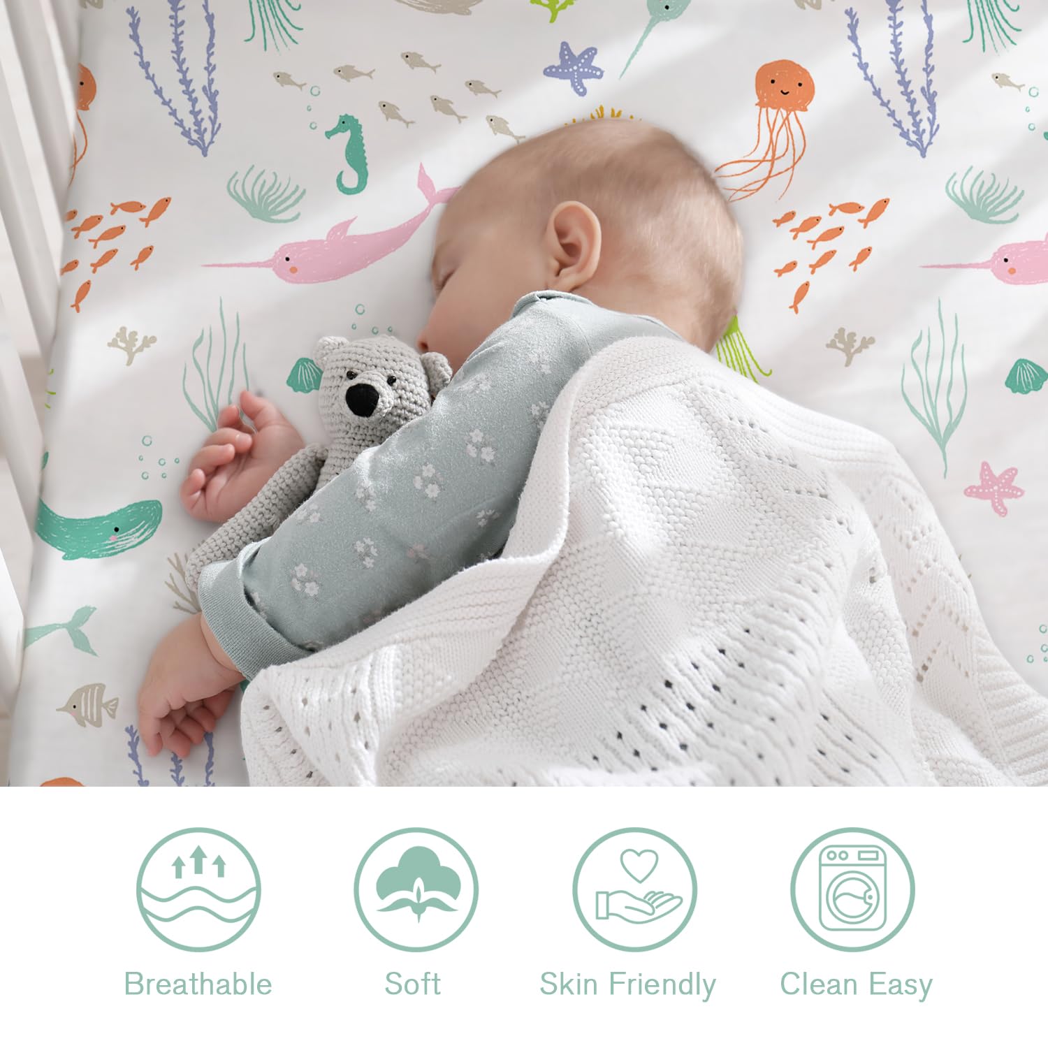 Little Grape Land Cot Sheets for Boys Girls 2 Pack Cot Sheets Fitted Size 60 * 120 * 15cm for Crib and Toddler Mattresses Soft Breathable Microfibre - Image 3