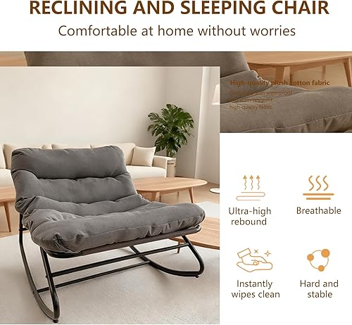 Miniatura 4 de Patio Outdoor Rocking Chair,Oversized Papasan Rocking Chair with Cushion,Lounge Chair OutdoorIndoor,Supports 450 Lbs,Comfy Chair for