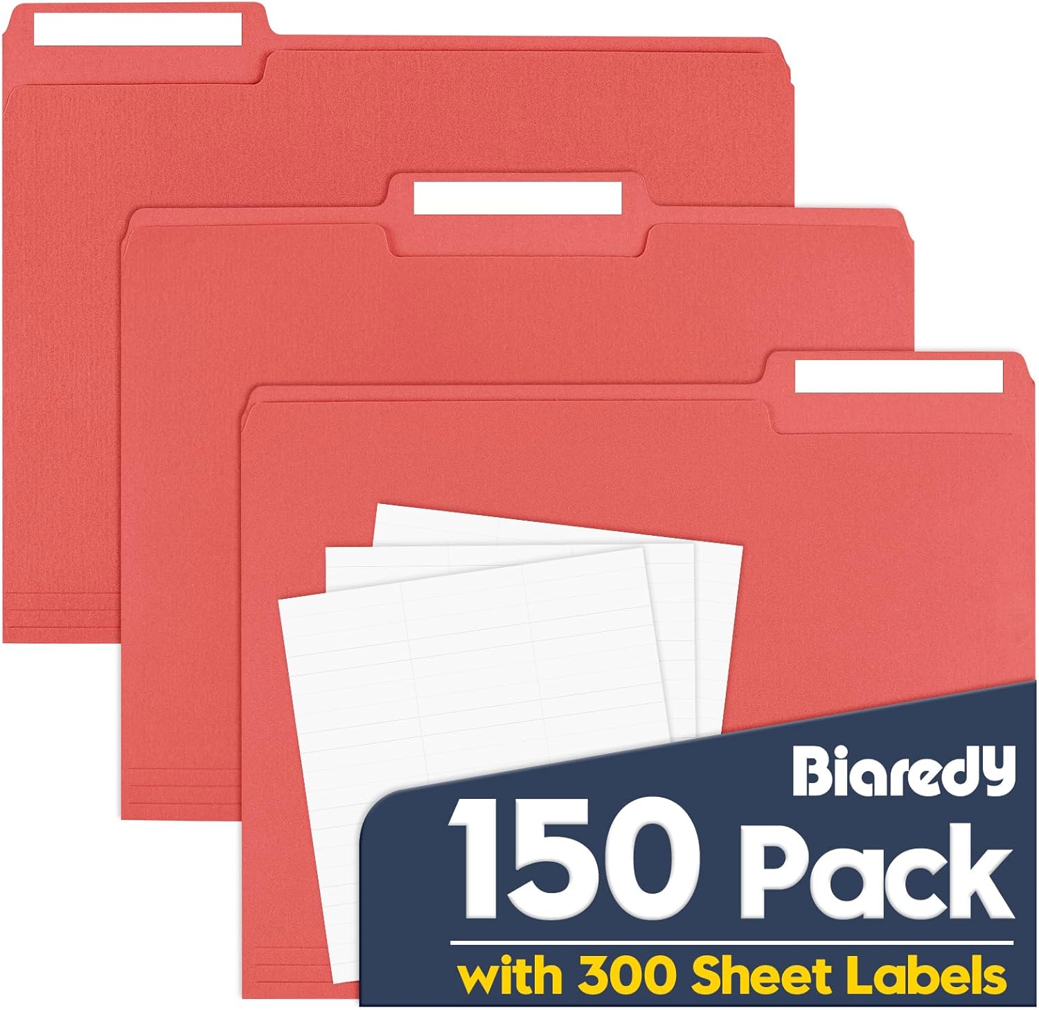File Folders,150 Pack Colored File Folders Letter Size,8.5" x 11",1/3 Cut Tab Folder,Durable Paper Bulk File Folders with Blank Labels for Office Business School Home Use,Dark Red