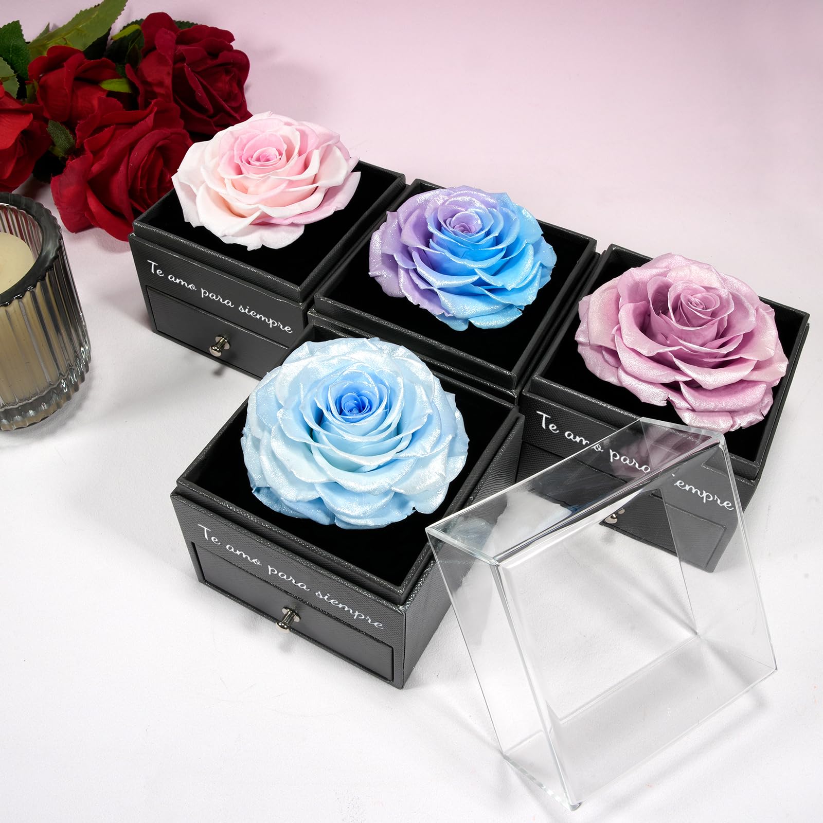 Miofula Rosa Eterna Regalos Originales para Mujer,Flores Preservadas Caja de Regalo con Collar y Aretes,Regalo Aniversario Pareja,Regalo Mujer Cumpleaños,Regalo Mama Novia Dia de la Madre San Valentin