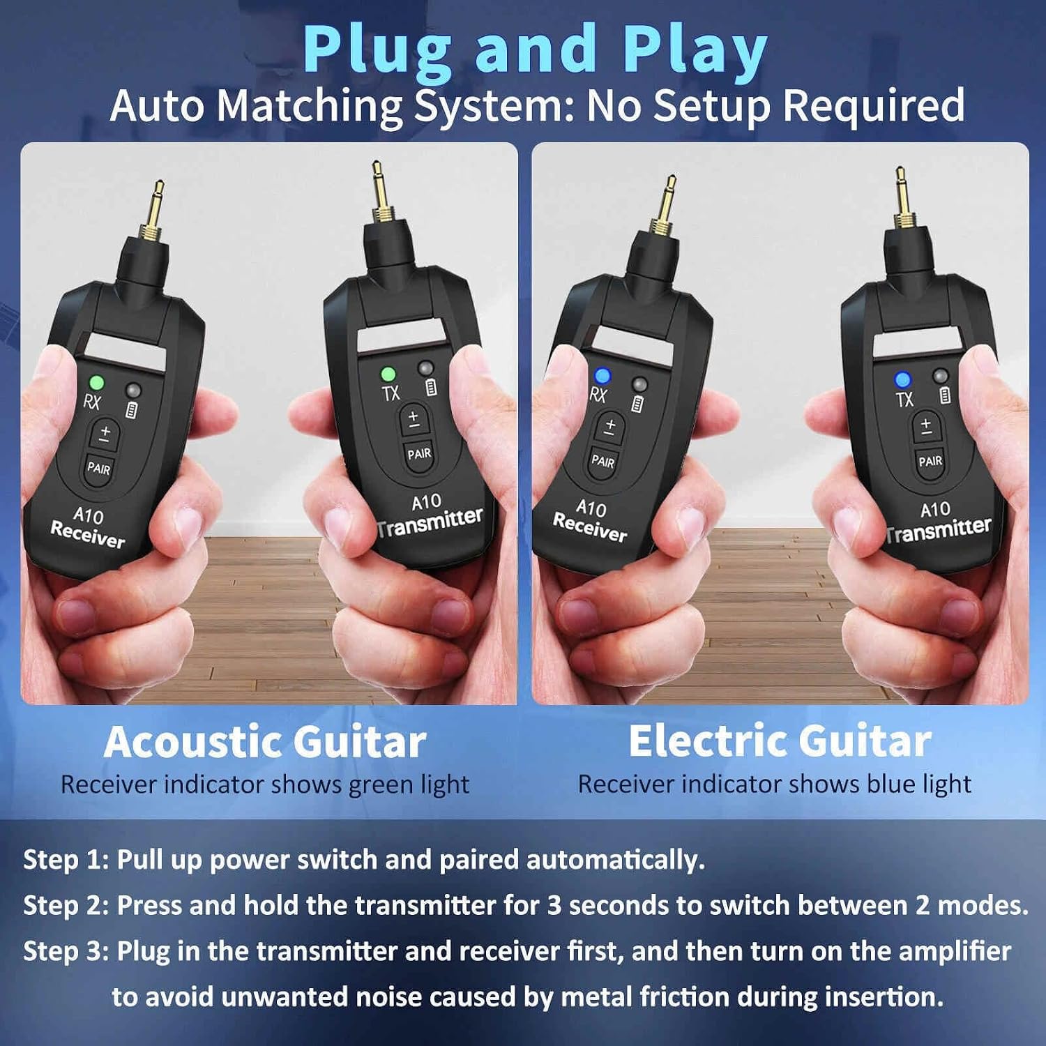 DC 5V 2A Wireless Audio Transmitter & Reciver with 3.5/6.5mm Jacks Max 100FT Signal Range No Setup Required for Guitars image 4