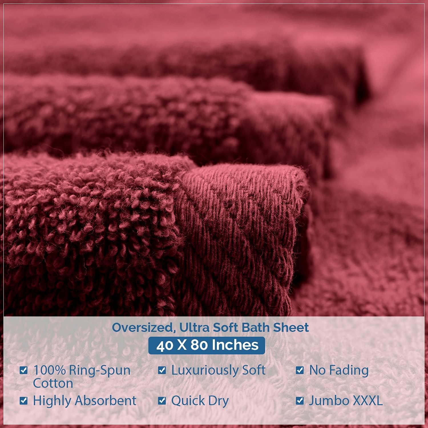 DAN RIVER 3-Piece Towel Set: 1 Oversized Bath Sheet (40x80 Inches) & 2 Bath Sheets (35x70 Inches), 550 GSM - Pomegranate