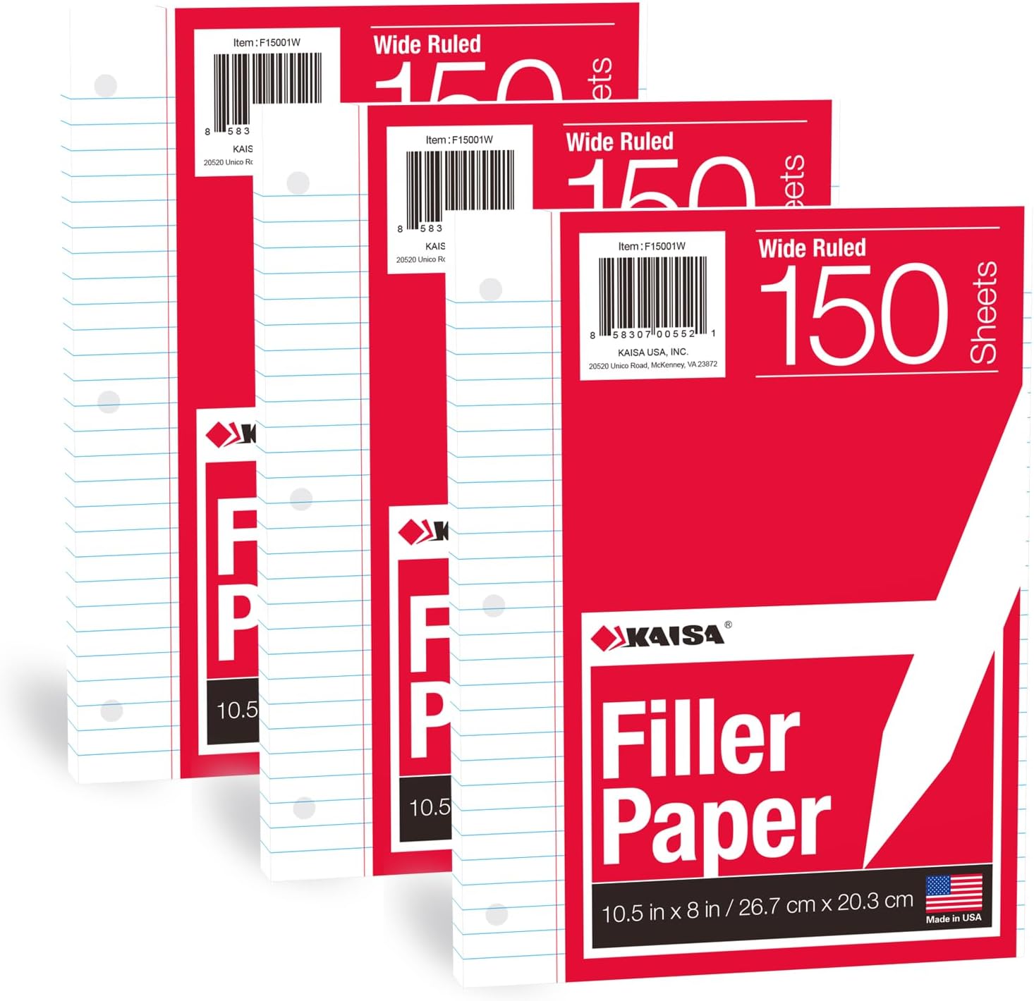 KAISA Filler Paper Loose Leaf Paper, Wide Ruled Paper, 8