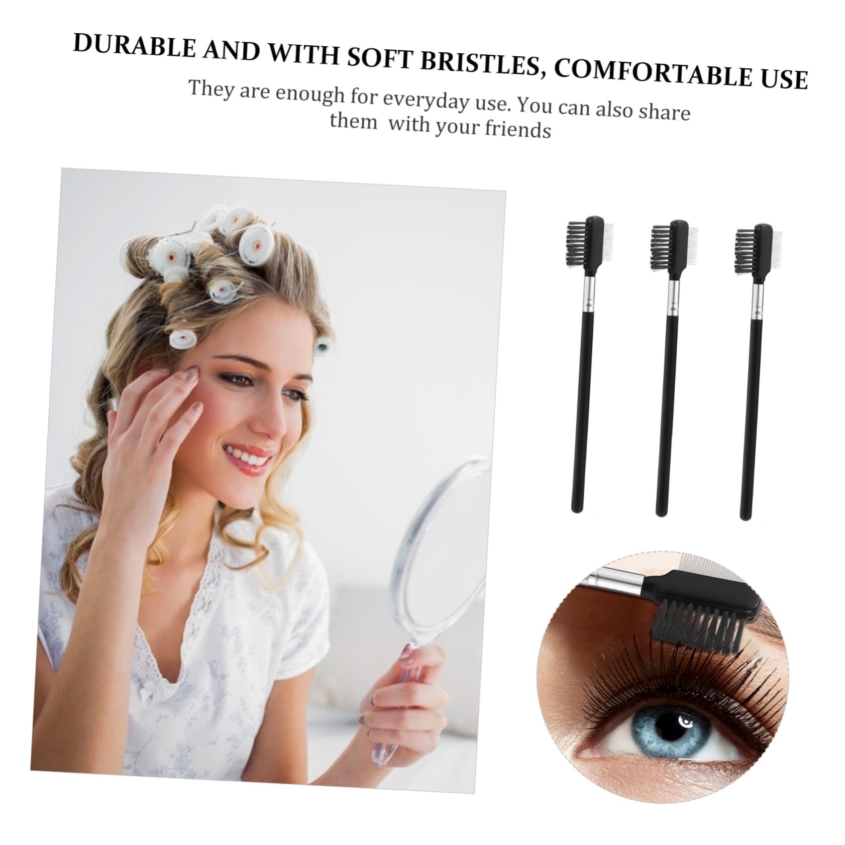 Beaupretty 3Pcs Dual Head Eyebrow and Eyelash Comb Portable Makeup Brush for Eyelash Curling and Brow Shaping Non Skid Handle for Salon and Personal Use Lightweight Design for Travel