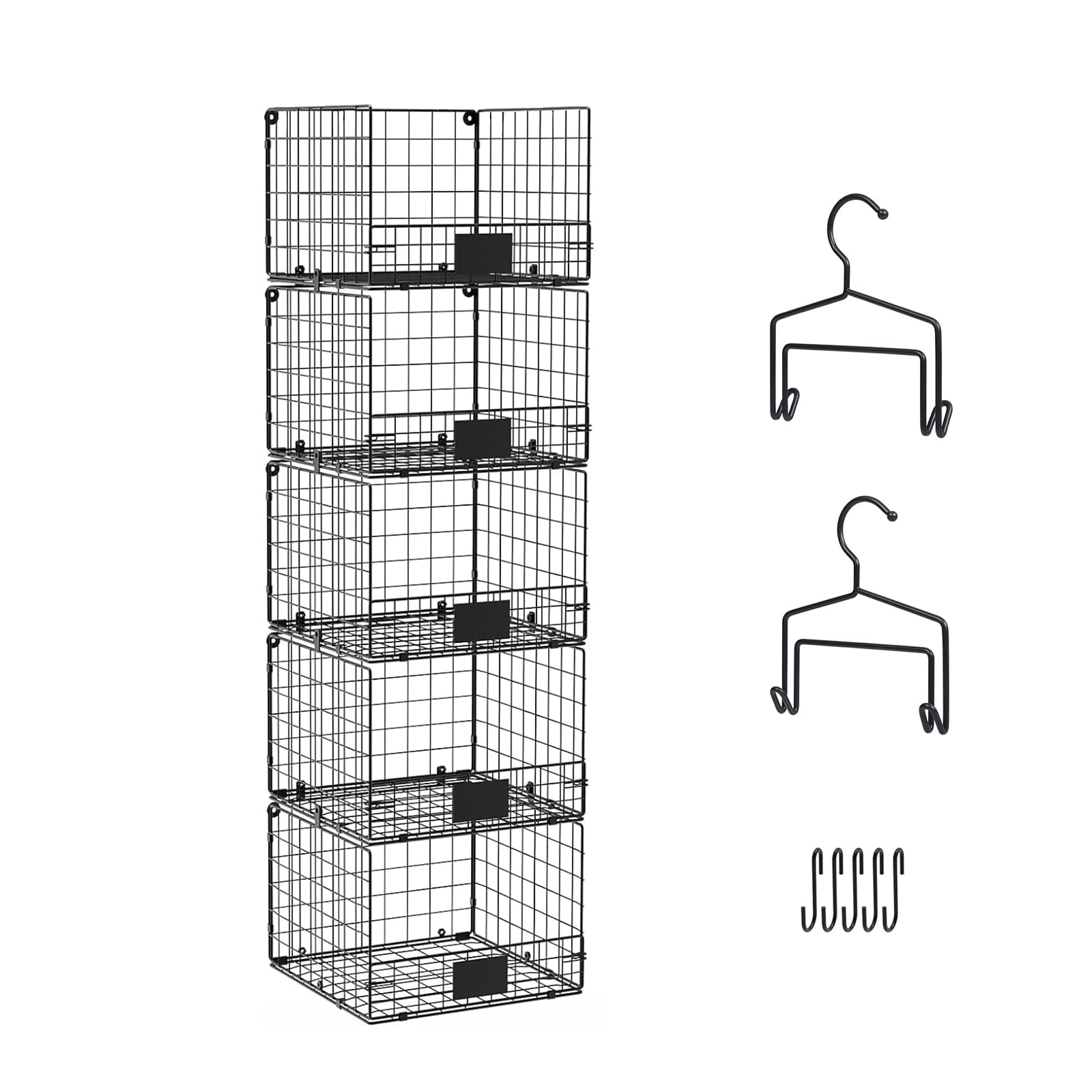 Jautokerdar Paniers de rangement empilables en fil métallique à 5 niveaux pour garde-manger, fruits et légumes pour cuisine, organiseurs de placard à suspendre en métal, étagères de rangement, noir