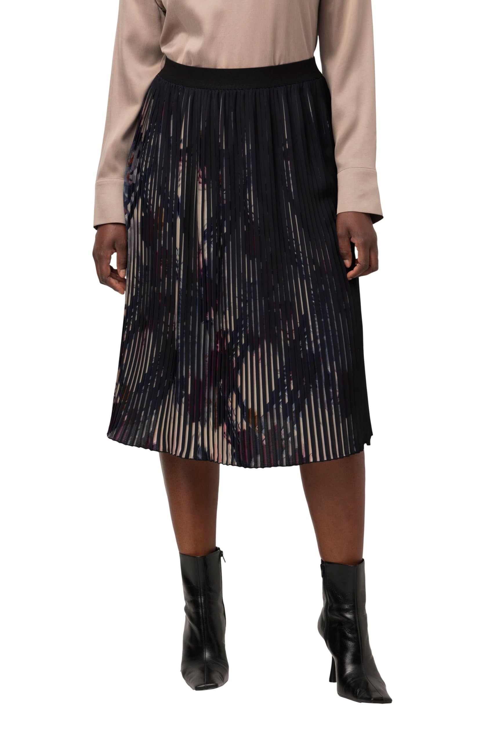 Ulla Popken Damen große Größen Übergrößen Plus Size Plissee-Rock, grafisches Design, A-Linie, Elastikbund 821982