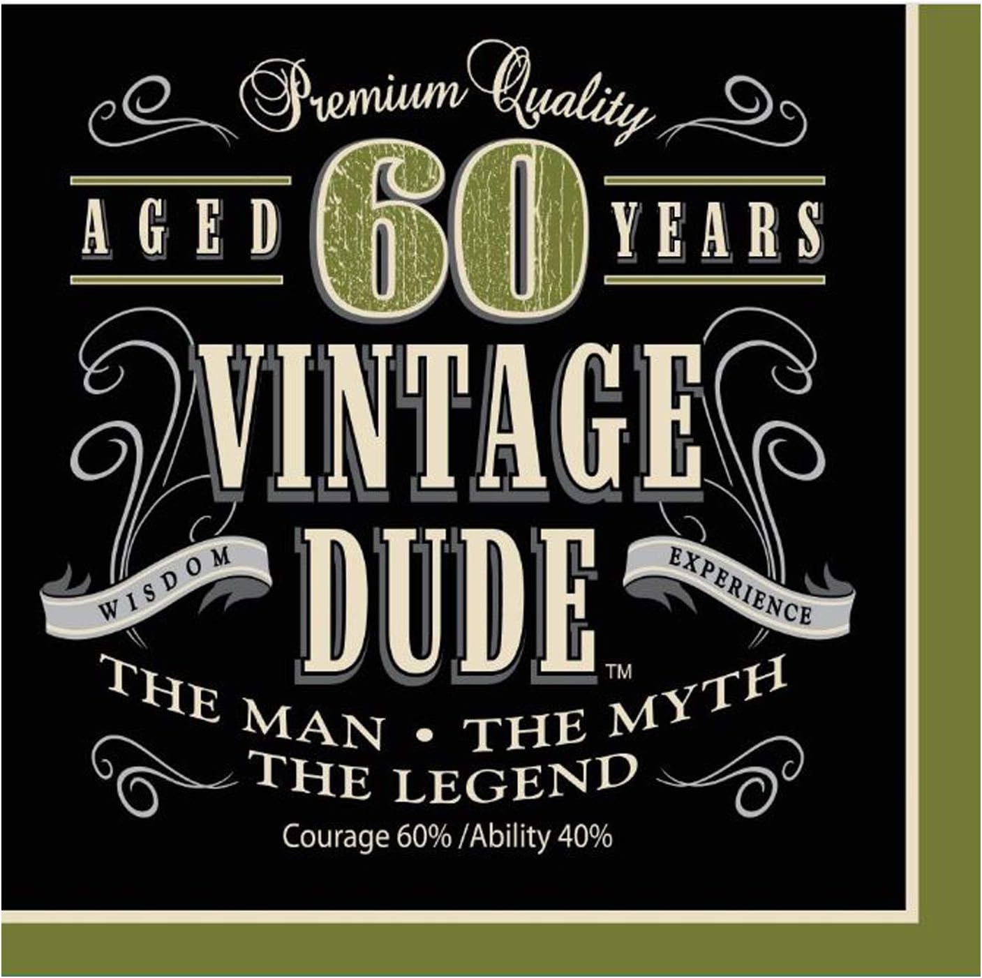 16 Count Vintage Dude 60th Birthday Lunch Napkins - 661667