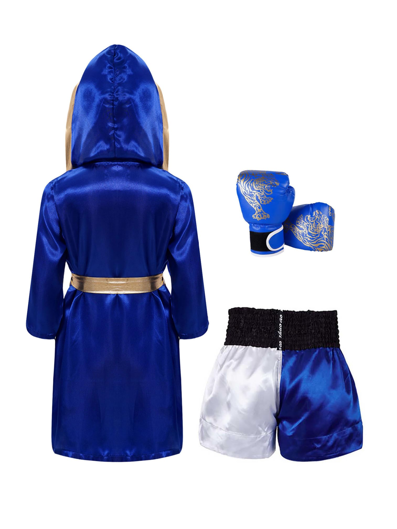 ranrann Ensemble Boxe Enfant Garçon Peignoir Short Gants de Boxe Muay Thai Shorts Arts Martiaux Boxer Kickboxing Entraînement