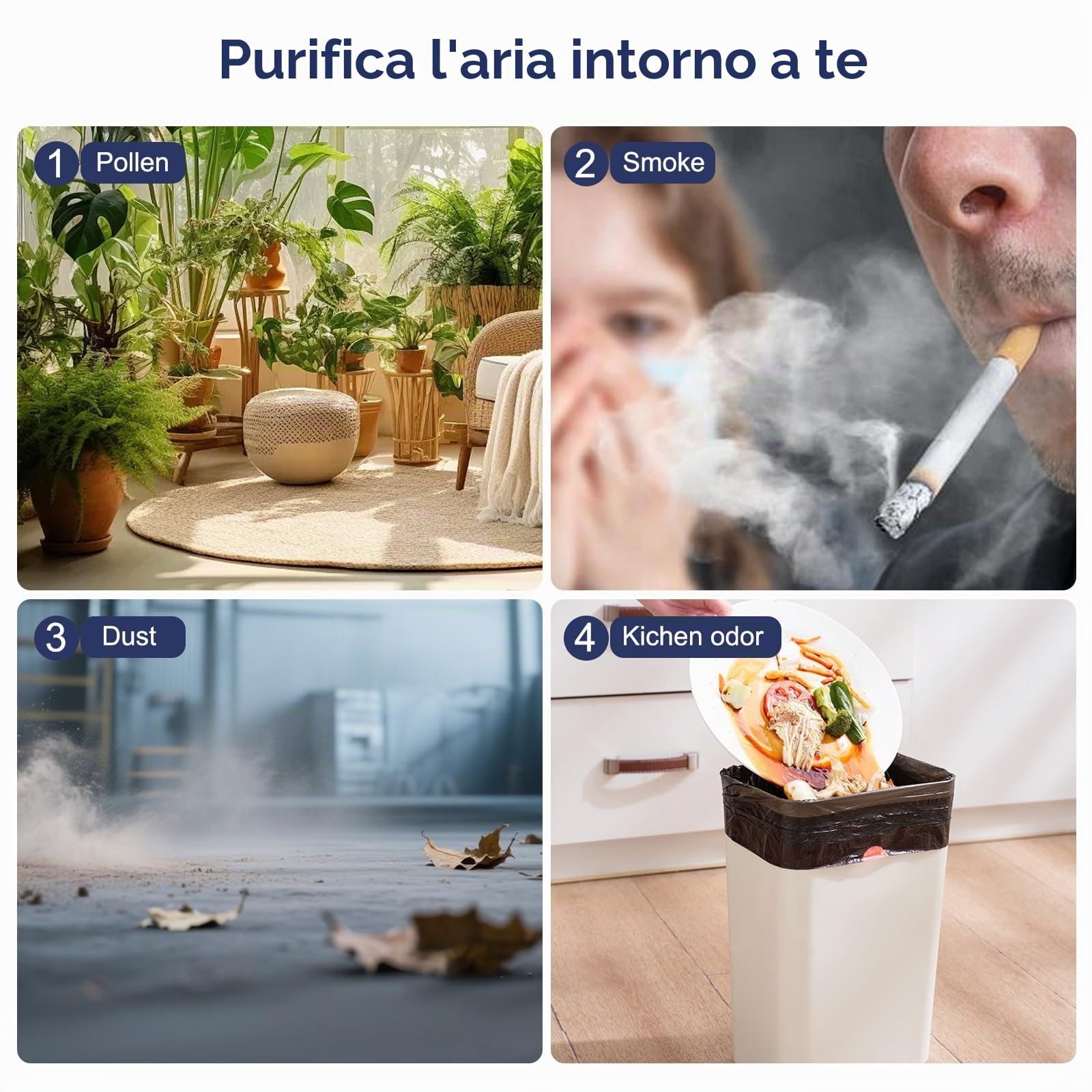 Purificatore d'aria anallergico, filtro dell'aria HEPA contro muffa, polvere e peli di animali 305 m³/h CADR per camera da letto fino a 110 m², indicatore di qualità dell'aria, modalità auto
