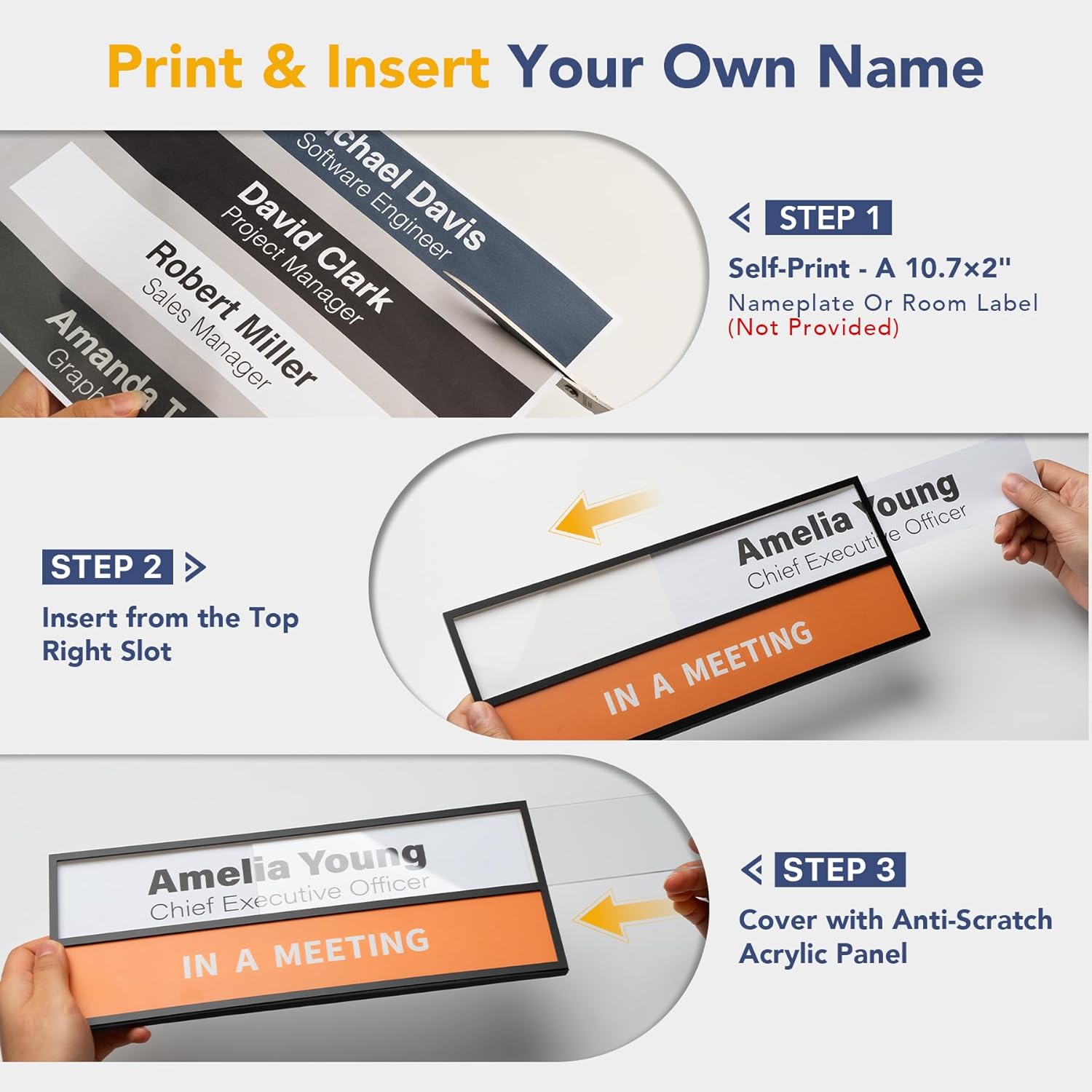 Office Door Signs & Name Plate With 6 Status Options, Do Not Disturb, In A Meeting, Out Of Office, Working Remotely, Please Knock, Back Soon for Desks Or Doors, Pull-Out Replaceable Inserts, Matte Black - Image 5