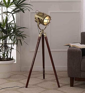 Wood Decorative Antique LED Tripod Floor Lamp, Brown