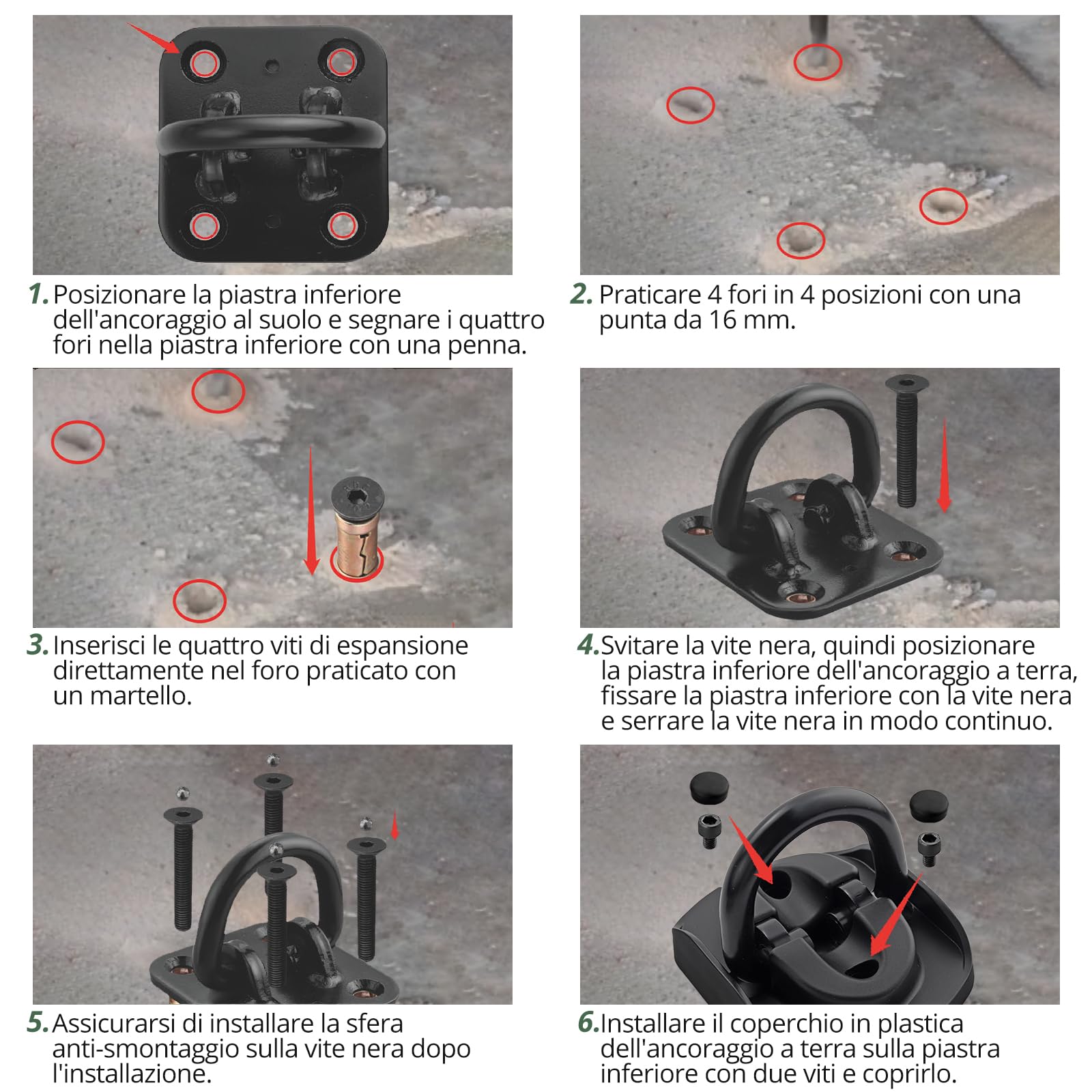 EYPINS Ancoraggio Antifurto Moto con Punta da 16mm Inclusa,Pesante a 4 Punti Fissaggio, Struttura Rinforzata in Acciaio,4 Bulloni a Espansione,Ancoraggio Pieghevole Universale per Bici, Scooter e Moto