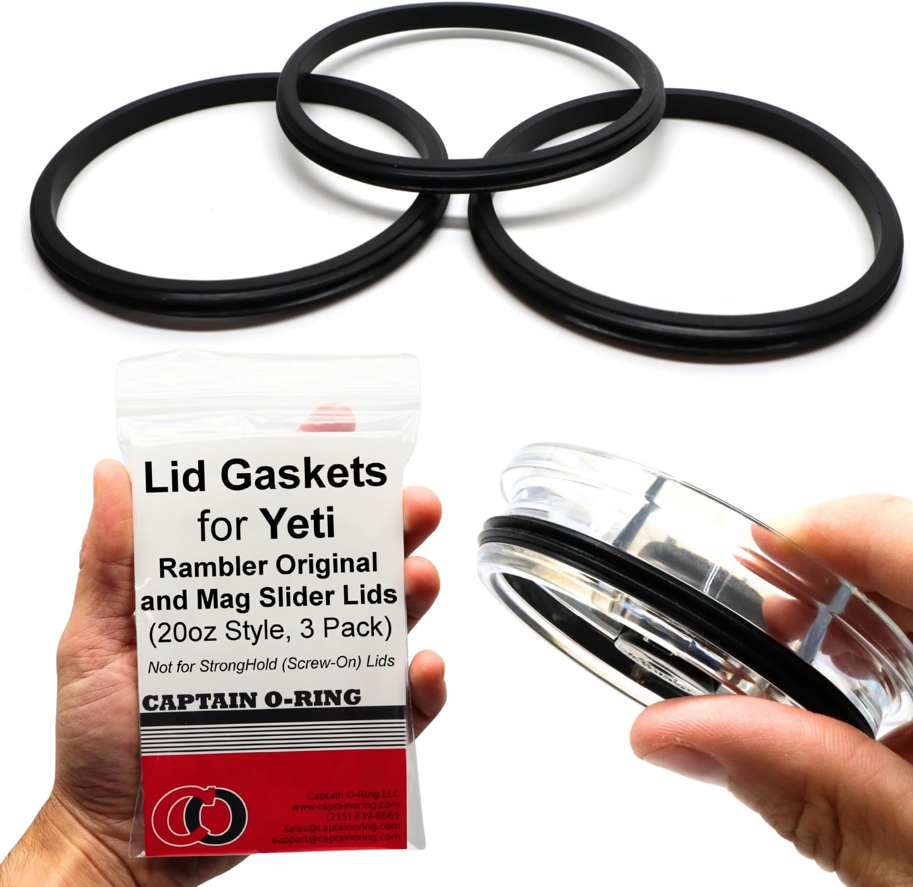 Captain O-Ring – Replacement Lid Seal Gaskets for Yeti Stainless Steel Insulated Tumbler Mugs (3 Pack) [20 oz Lid Size]