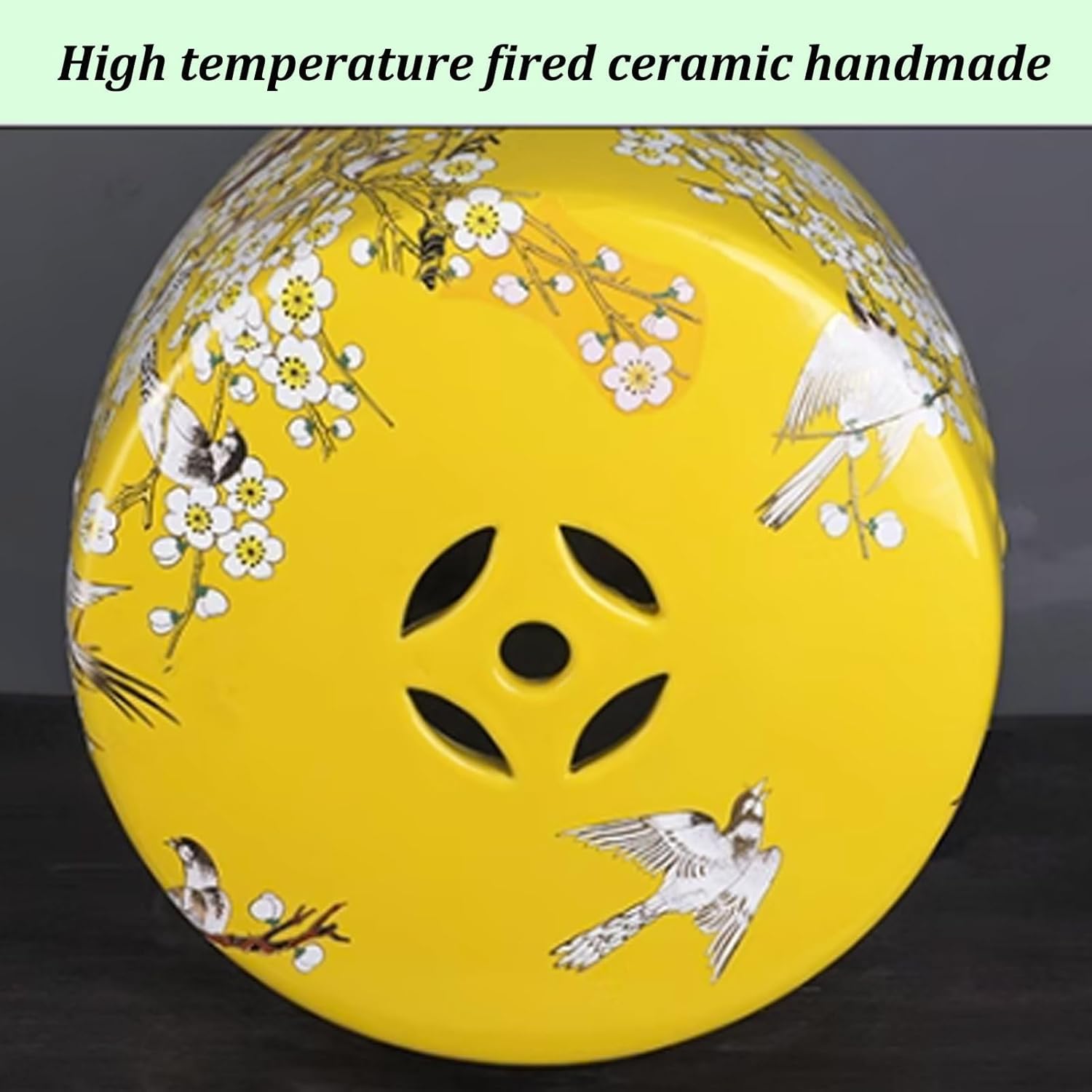 Chinese Ceramic Garden Stool, Hand-Painted Flower/Bird Pattern Drum Stool, Glazed Decorative Garden Drum Stools, for Patio, Lawn, Living Room and Balcony(Color 1)