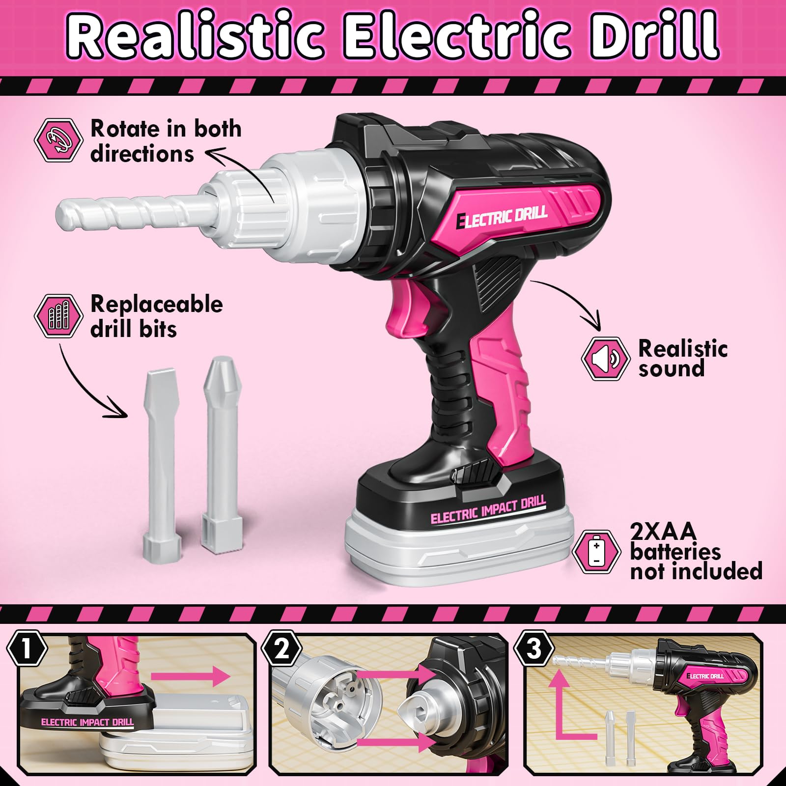 KidBloom Giochi Bambina 3 Anni Cassetta Attrezzi Bambini, Attrezzi Giocattolo Bambini con Trapano Giocattolo e Gilet da Lavoro, Regalo Bambina 3 4 5 Anni