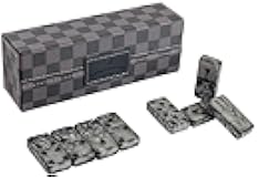 Dominos Set for Adluts - Double 6 Jumbo Domino Set - 28 Thick Marbleized Black and Gray Tiles - Dominoes Set for Adults and Kids, Classic Board Game for Family Nights & Travel (Black & Grey Case)