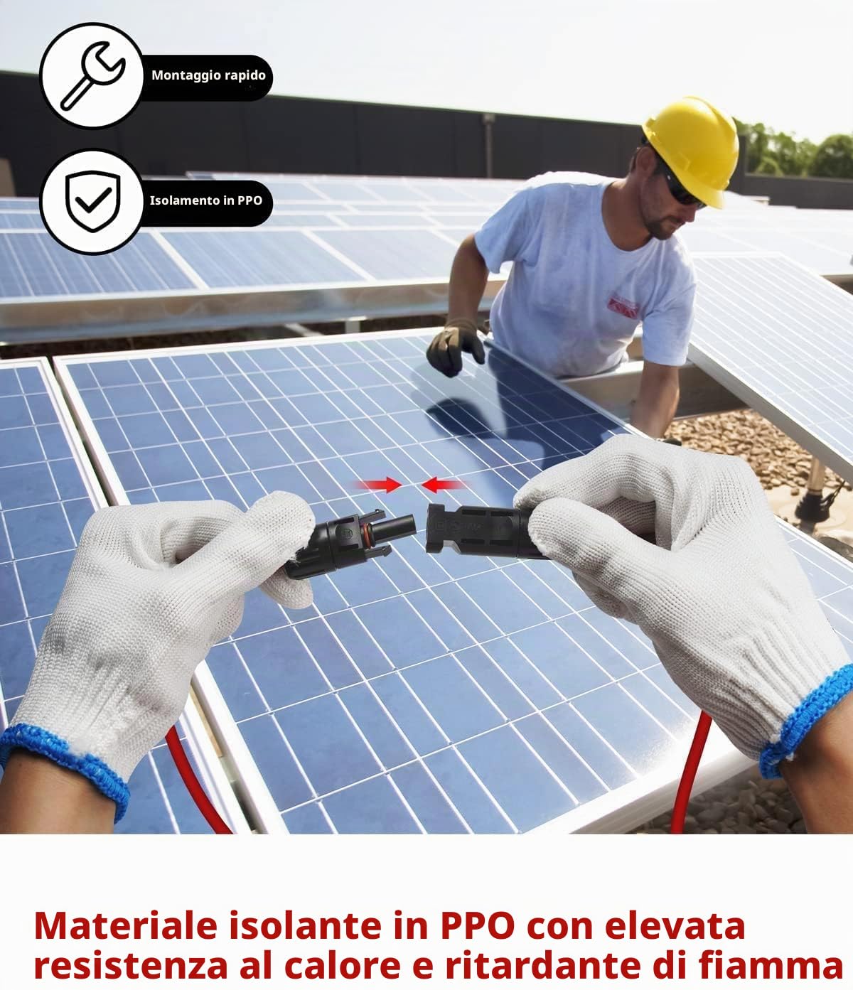 Solarsys® - 10m Cavo di Prolunga del Pannello Solare 6mm² 10AWG, Cavo di Collegamento Solare con una Coppia di Connettori MC4 per Pannelli Solari Fotovoltaici, 10 Metri