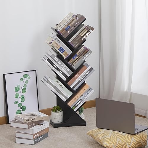 Miniatura 8 de ruboka DESK56A - Estantería de árbol de 9 estantes, 38.4 pulgadas, estilo retro, para CD, revistas, libros, estantería pequeña para dormitorio, sala