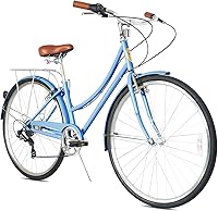 Vista 9 de MICARGI Kansans Beach Cruiser Bike - Empuñaduras de cuero de 7 velocidades y cojín de asiento V-Brake para adultos