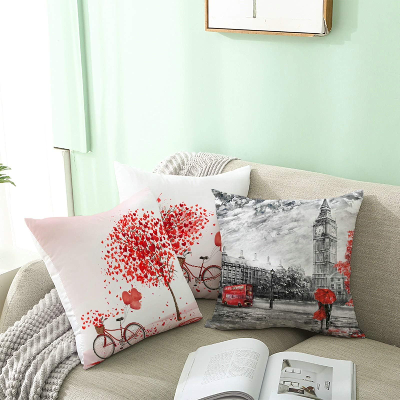Epinki Federa Cuscino Divano 40 x 40, Copricuscino per Divano Cuore Happy Valentine's Day Federe Cuscini Divano Letto Poliestere, Bianco Rosso