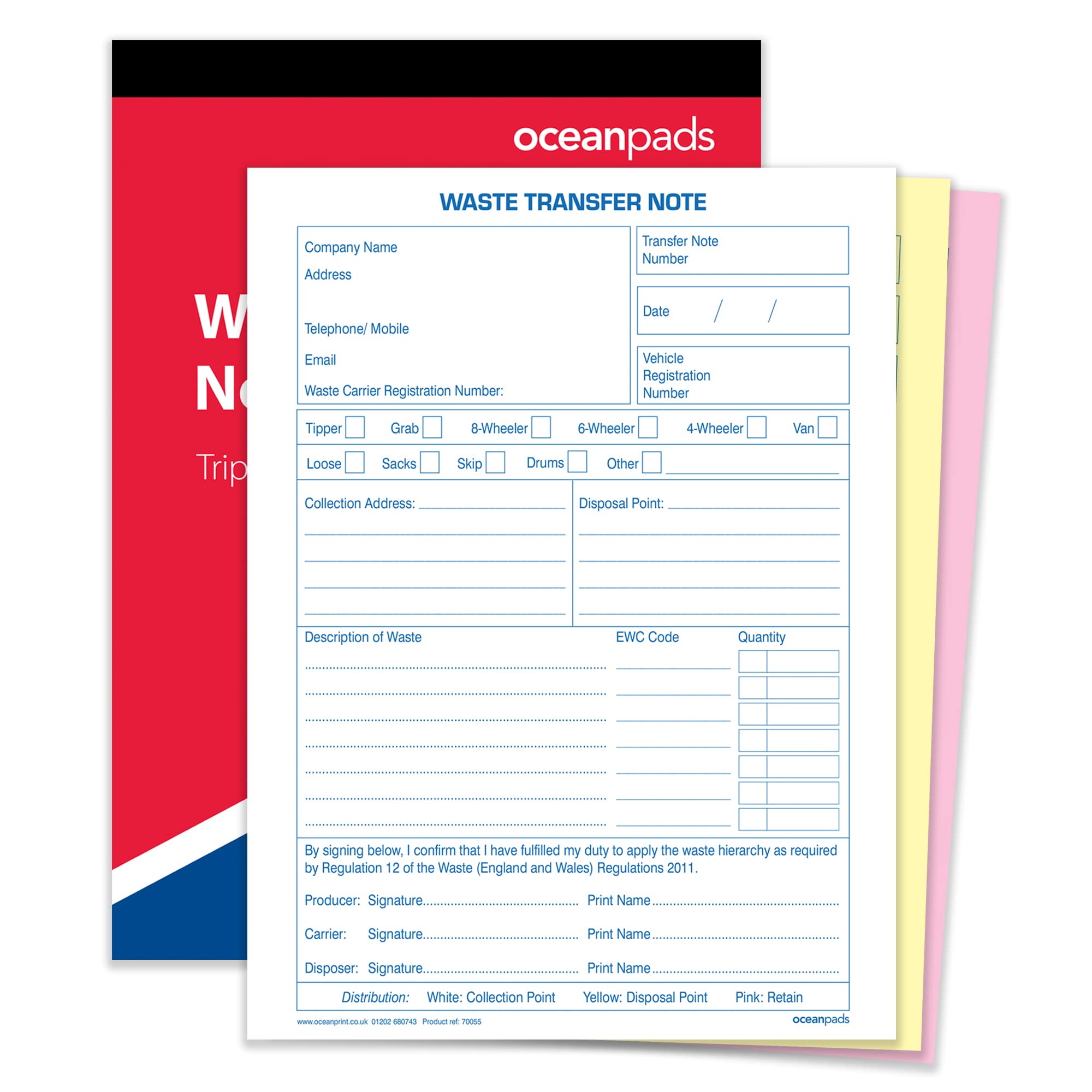 Ocean Pads 70055 - Cuaderno de papel autocopiativo de 3 partes (A5, 50 unidades)