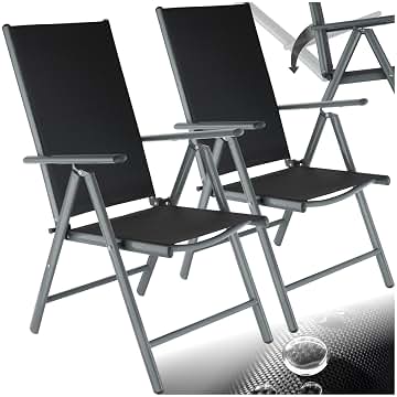 TecTake® Conjunto de 2 Sillas Jardín Exterior de Aluminio, con Respaldo Regulable, Conjunto Sillas Terraza Resistentes a la Intemperie, Malla Transpirable, Fácil Limpieza - Antracita