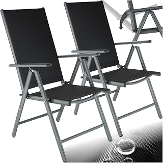 TecTake® Conjunto de 2 Sillas Jardín Exterior de Aluminio, con Respaldo Regulable, Conjunto Sillas Terraza Resistentes a la Intemperie, Malla Transpirable, Fácil Limpieza - Antracita