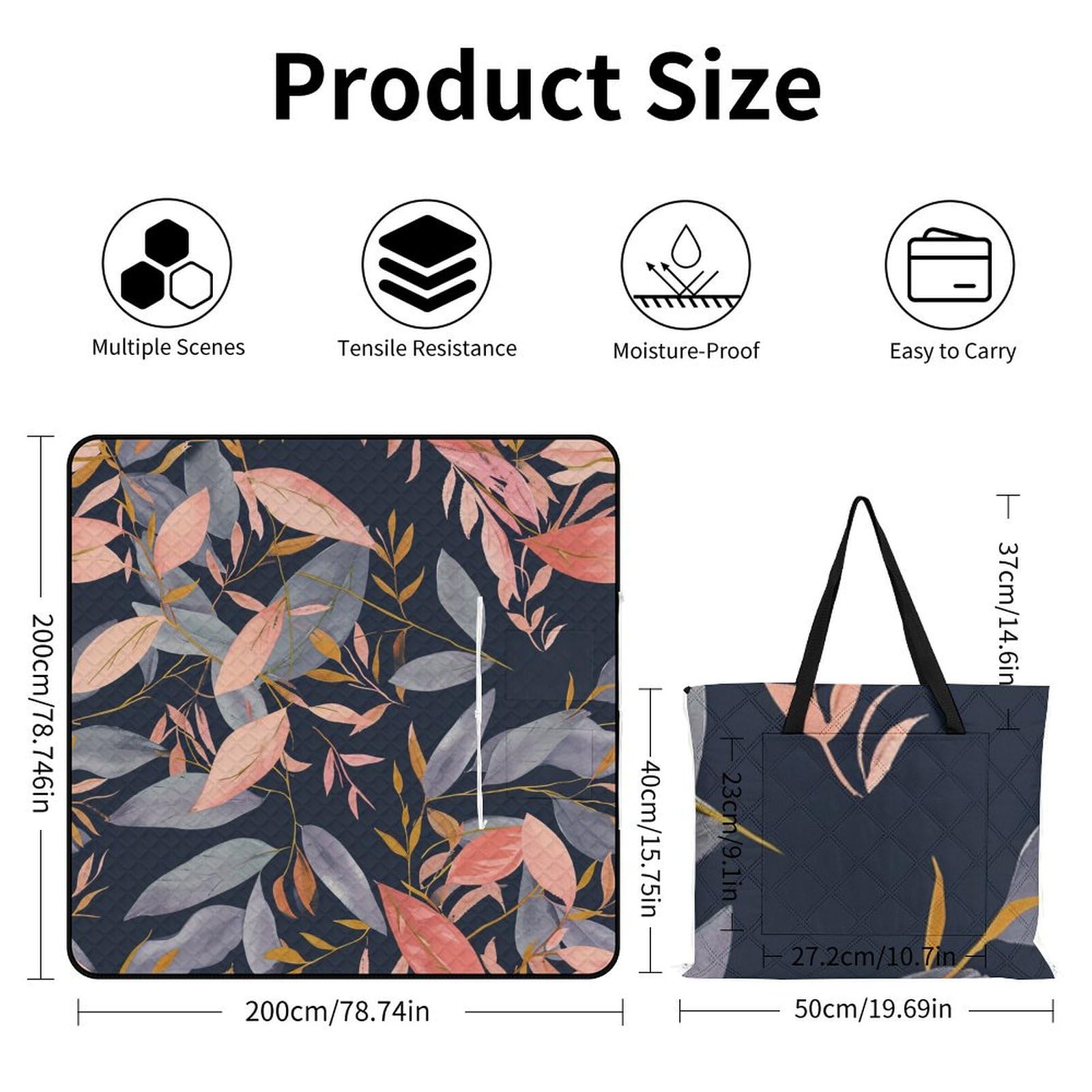 3D Stampa Floreale Coperta Picnic Impermeabile impianto Plaid Pic Nic Pieghevole Tappeto Pic Nic Per Pic-nic, Spiaggia, Campeggio, Parco, Giardino, Estate 200x200cm