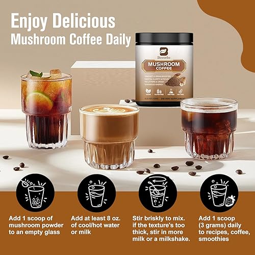 Miniatura 6 de 2Pack Café de Hongos - Polvo de Hongos Melena de León Arabica Café Instantáneo con Melena de León, Reishi, Chaga, Cordyceps y Cola de Pavo -