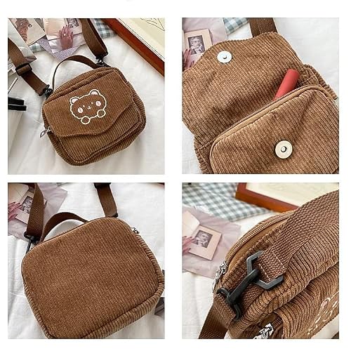 Awxzom Small Cute Corduroy Crossbody Bag Min Kawaii Purse Crossbody Bag Small Kawaii Wallet Small Kawaii Crossbody Bag (Brown) #TOP2