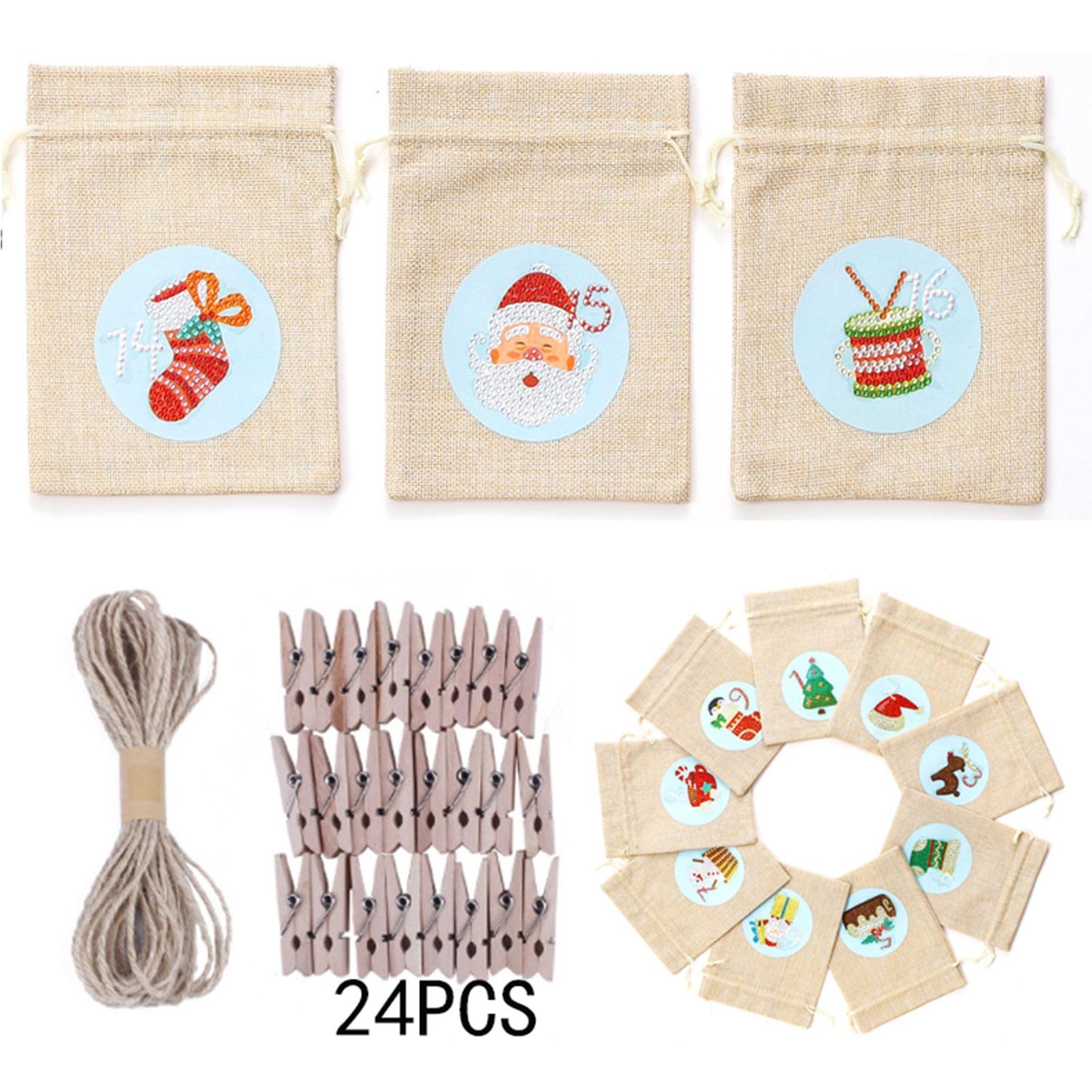 24 Adventskalender Tüten zum Befüllen Jutesäckchen, 24 Jutesäckchen Adventskalender zum Befüllen Stoff, Weihnachtssüßigkeitsbeutel, Geschenkbeutel 15x20 cm-Weihnachts-Süßigkeitentüte