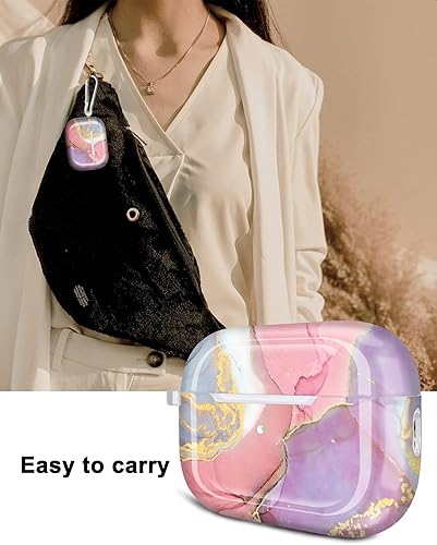 Miniatura 5 de JIAXIUFEN Funda para Airpods Pro de 2 generación, diseño de mármol con purpurina dorada, piel protectora de TPU para mujeres y niñas con llavero
