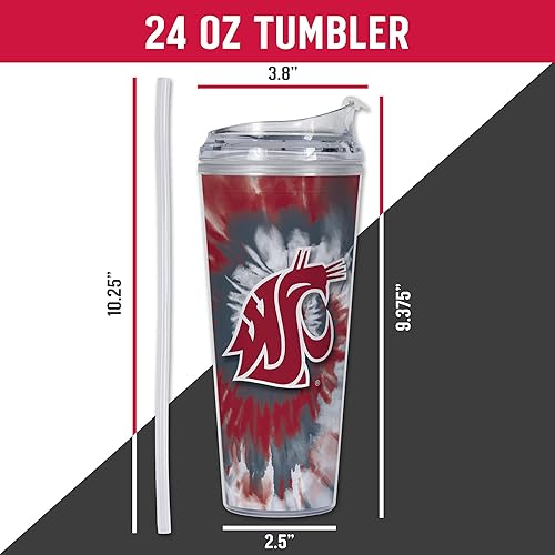 Miniatura 62 de Rico Industries NCAA - Vaso de acrílico con purpurina de 24 onzas con tapa con bisagras, vaso de doble pared con licencia oficial y popote Brillo