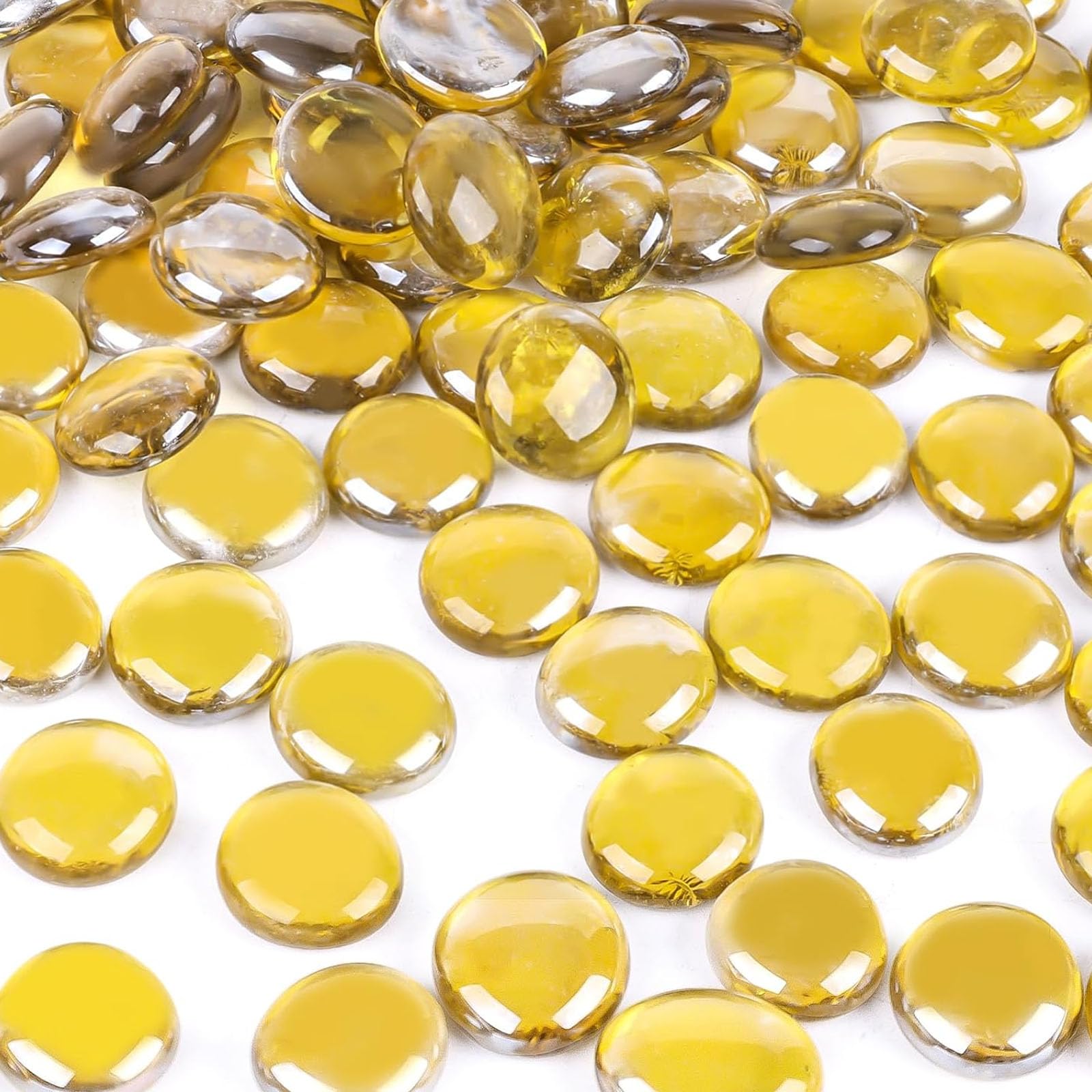 DomeStar 2LB Yellow Flat Glass Marbles, Decorative Marbles for Vases Aquarium Pebbles Fish Tank Rocks Vase Fillers DIY Crafts Table Scatter Decor