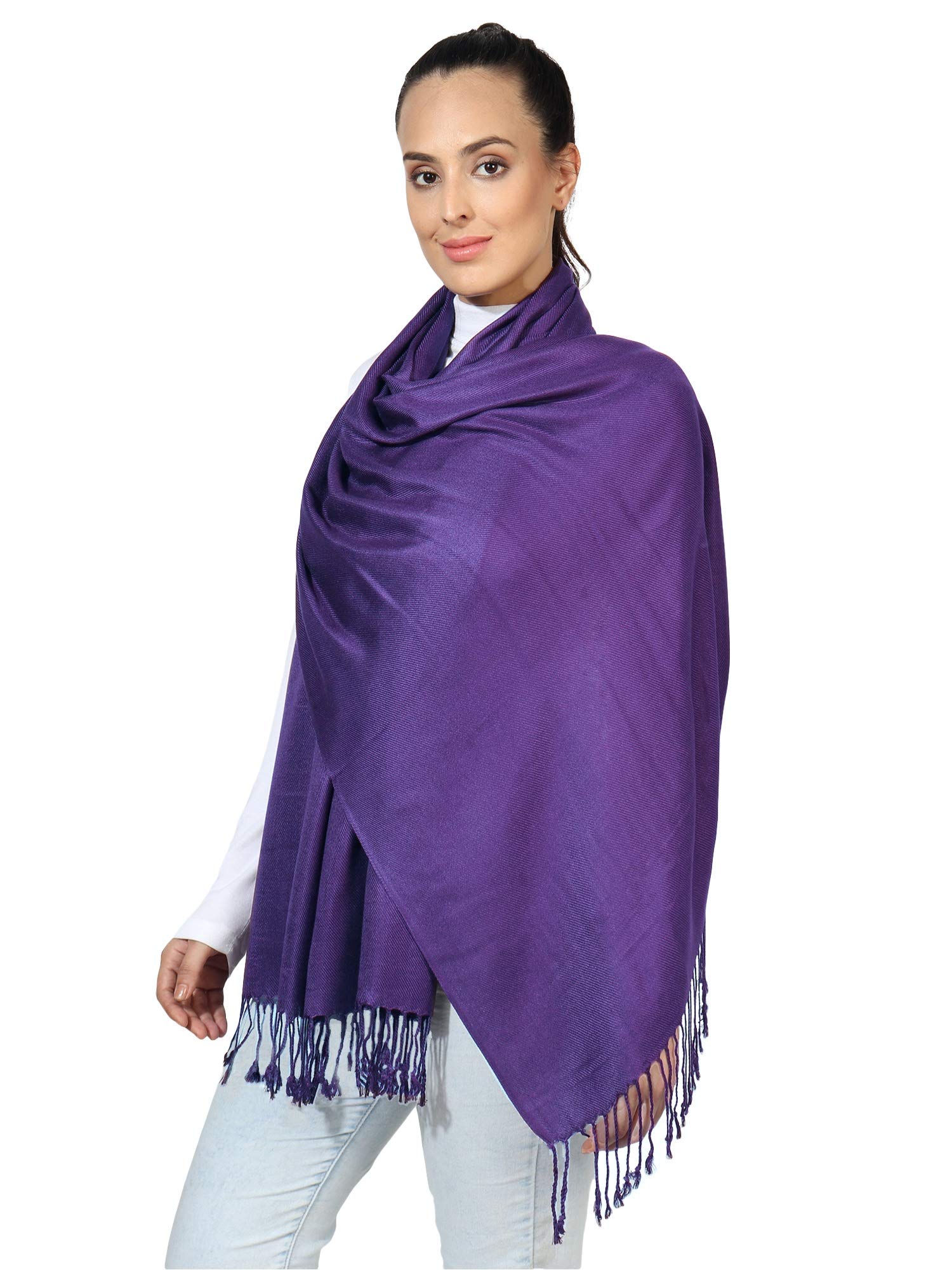World of Shawls Pashmina Style All Seasons Handcrafted Wrap Shawl Stole Scarf (Purple)