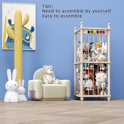 Miniatura 7 de Organizador de almacenamiento de juguetes de madera para almacenamiento de animales de peluche, diseño mejorado de puf, hamaca de animales de