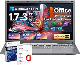 2025 Laptop 17 17.3 Inch HD+ for Students and Business, 16GB DDR5 RAM, 1TB SSD, Intel 4-Core N100(Beat to i3-1115G4, Up to 3.4GHz), Backlit Keyboard, Fingerprint, Type-C, MS Office, Windows 11 Pro