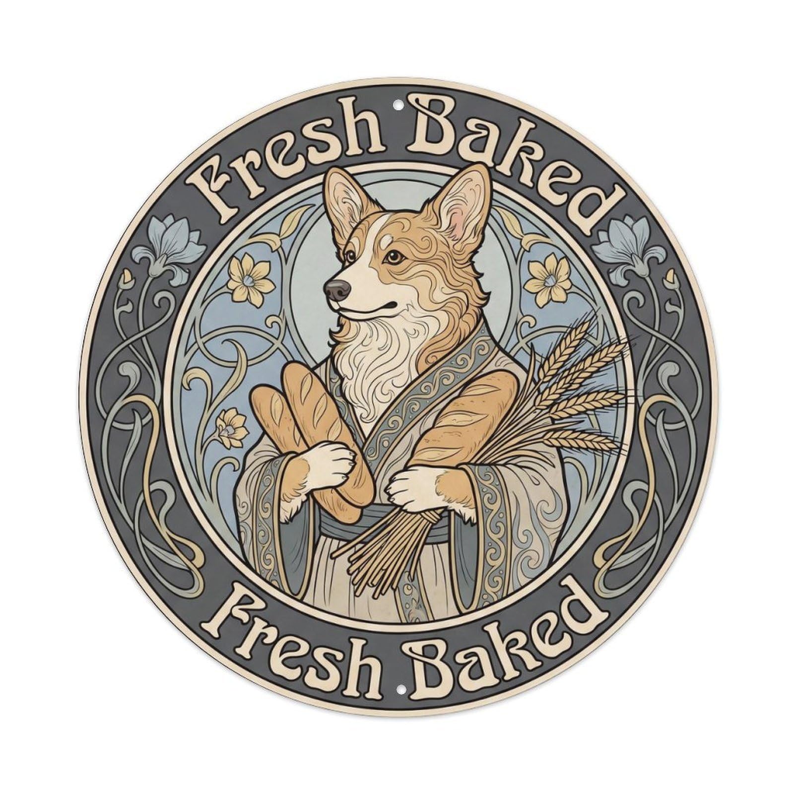 Corgi Bread Bakery Vintage Round Decor Metal Tin Sign
