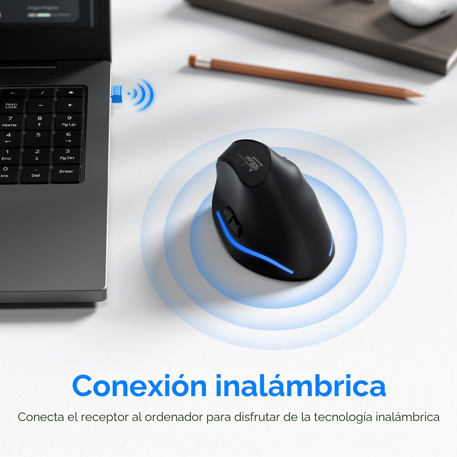 Ratón Inalámbrico Portátil, Ratón Vertical, Diseño Ergonómico, 2.4 G Óptico, 3 Niveles Ajustables dpi, 6 Botones- Protege el Brazo2 (F35)