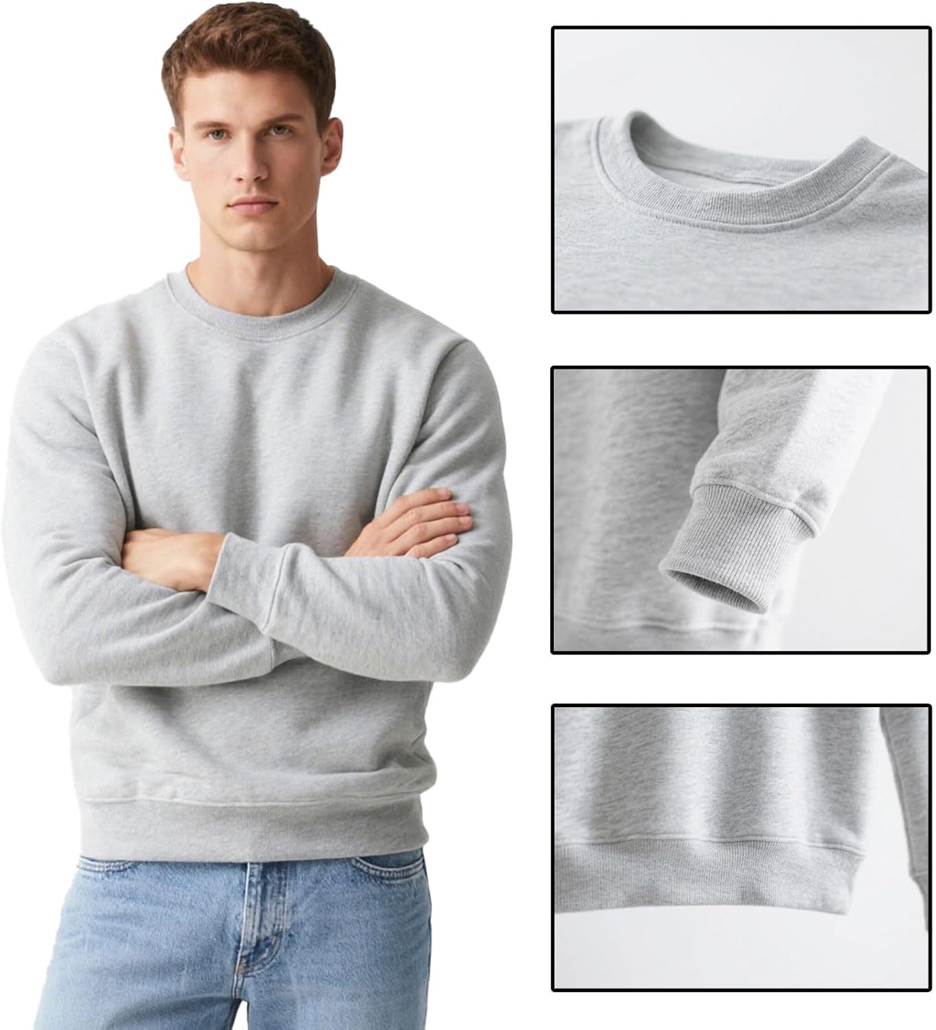 Men's Crewneck Sweatshirt Long Sleeve Fleece Sweatshirts Breathable Crew Neck Pullover Sweatshirts - Image 5