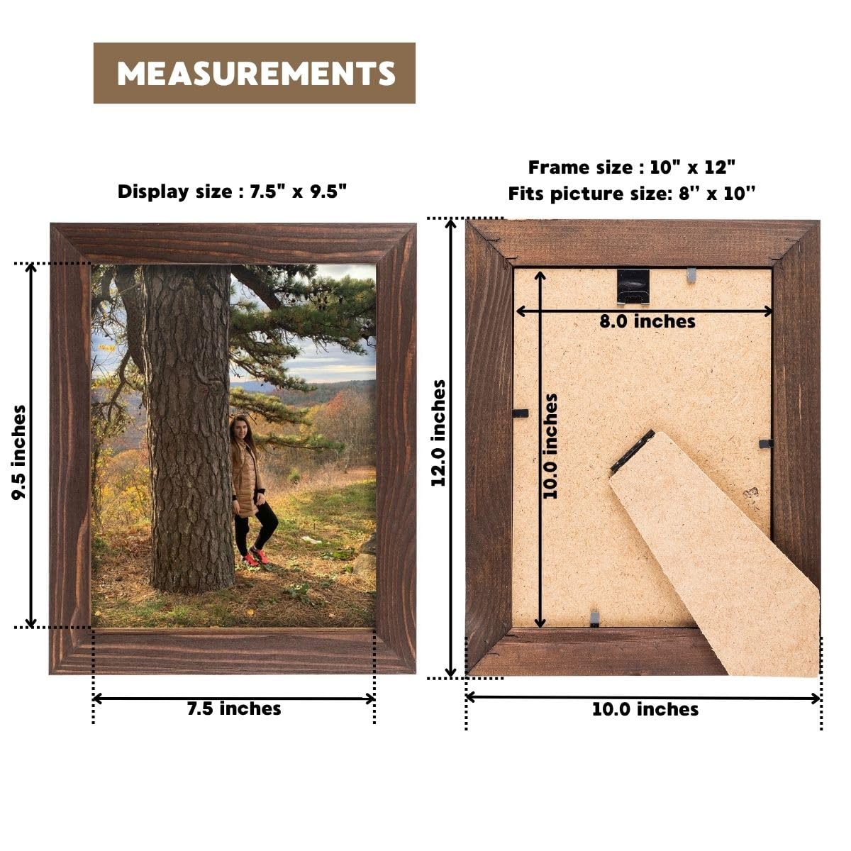 Cadre Photo En Bois Brun Avec Verre, Dimensions 10,5 X 8,5 Pouces