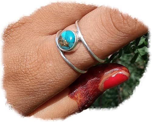 Blue Copper Turquoise Ring, 925 Sterling Silver Ring, Double Band Ring, December Birthstone Ring, Gothic Ring, Wedding Ring, Gift For Her, Gypsy