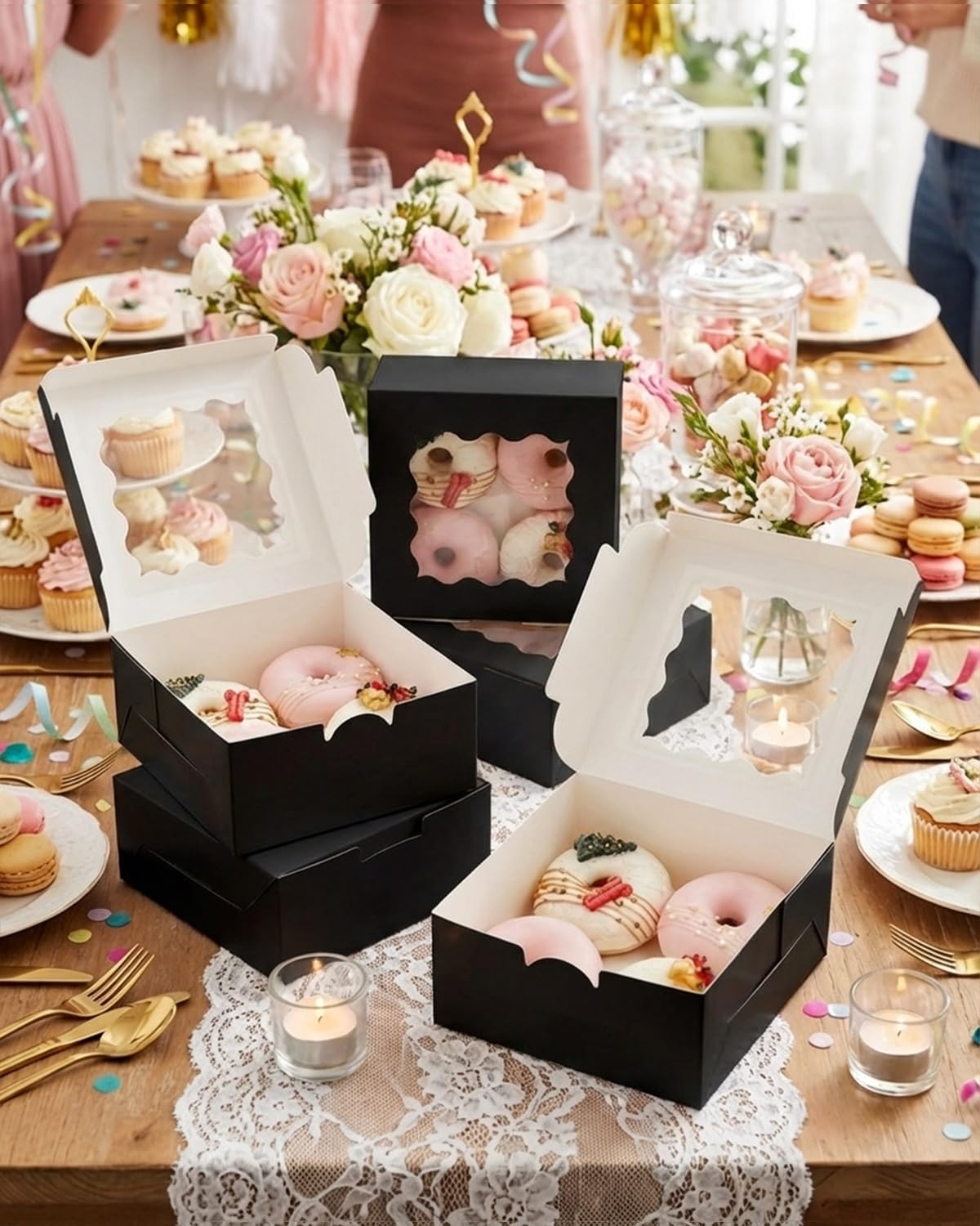 Black Bakery Boxes with Window - 100 Pack -7