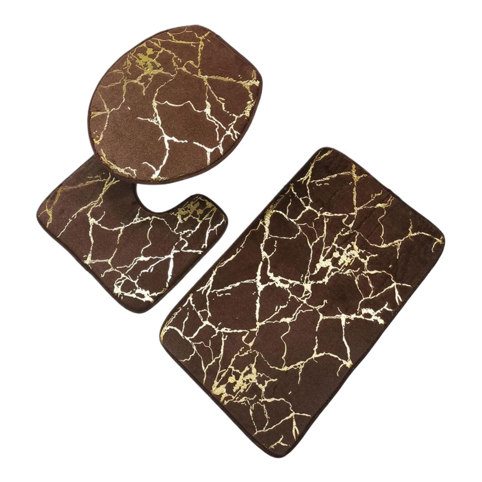 Alfombra baño Juego 3Pcs/Set Bath Mats Toilet Carpet Polyester Lid Cover Bathroom Rug Products(Brown)