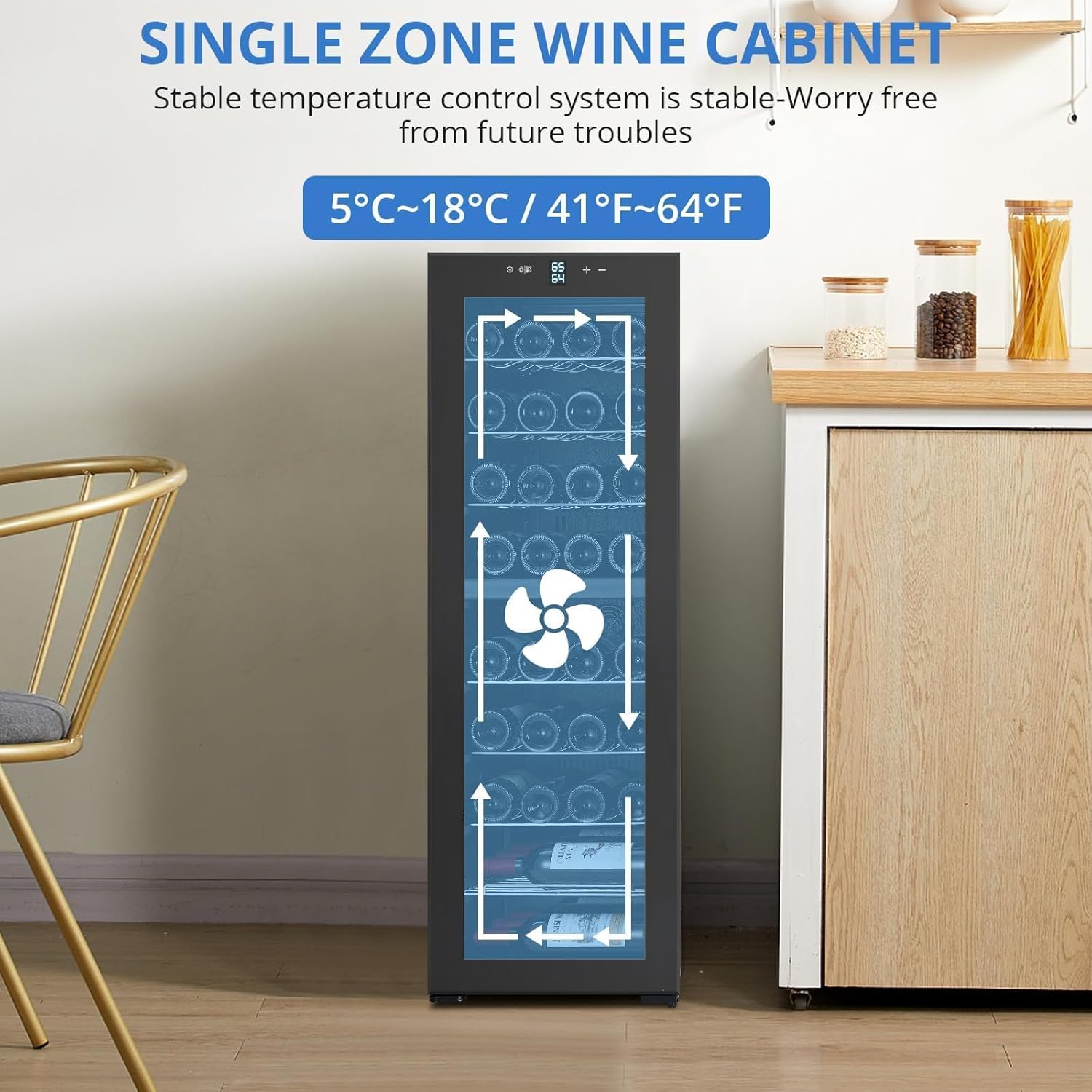 32 Bottle Wine Cooler Refrigerator, Freestanding Small Wine Fridge with Glass Door, Digital LED Temperature Control, Quiet Compressor Beverage Cooler, 41-64°F, for Red, White, Champagne