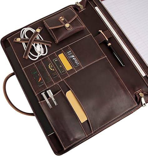 Miniatura 7 de GZRHKJ Portafolio de cuero auténtico carpeta de portapapeles de 85 x 14 pulgadas con asa funda de transporte personalizada para laptop de 15
