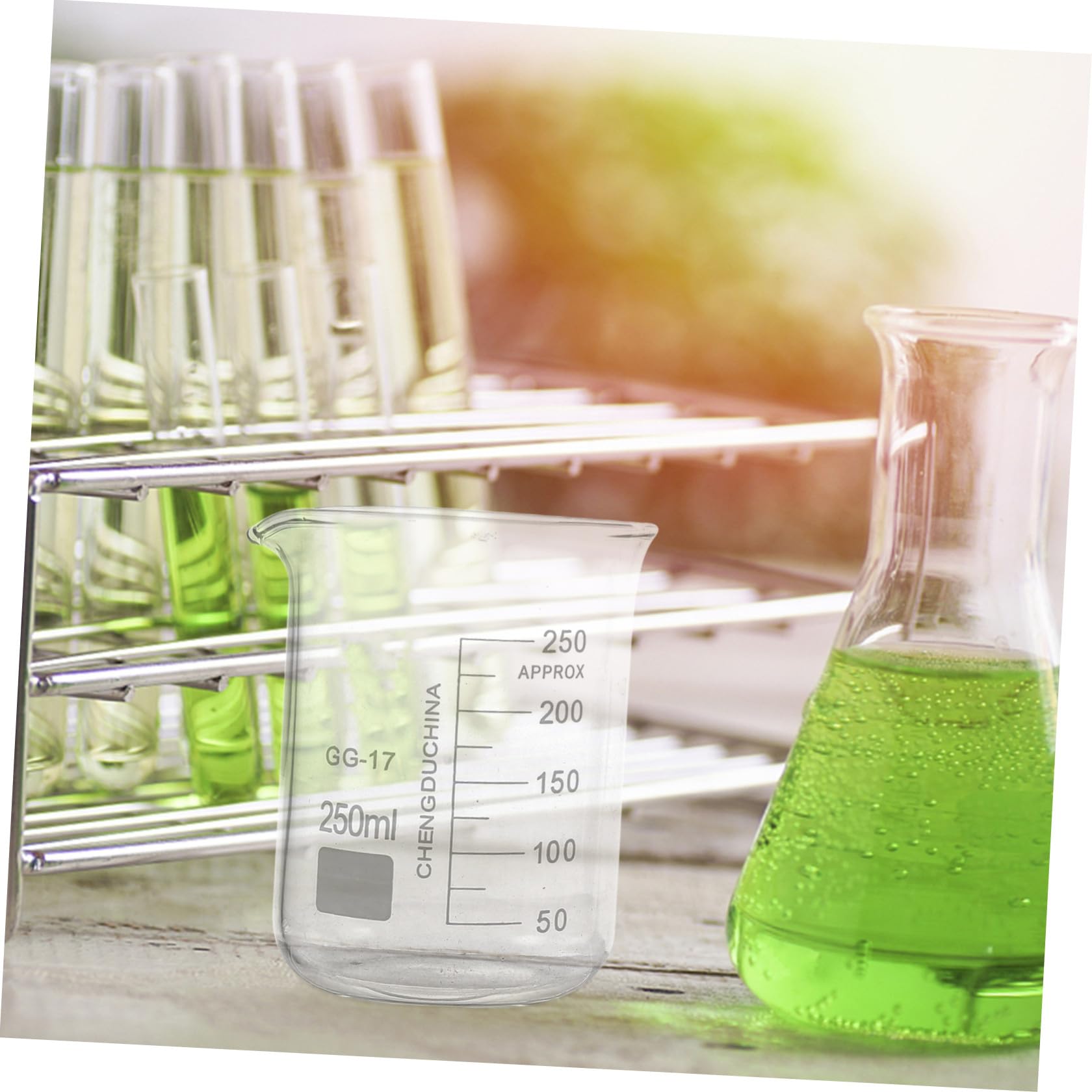 Set di 9 Pezzi di Vetro per Laboratorio Scala Facile da Leggere e Resistenza ad Alta Temperatura, Capacità 50-250ml, per Ricerca Scientifica e Sperimentazione