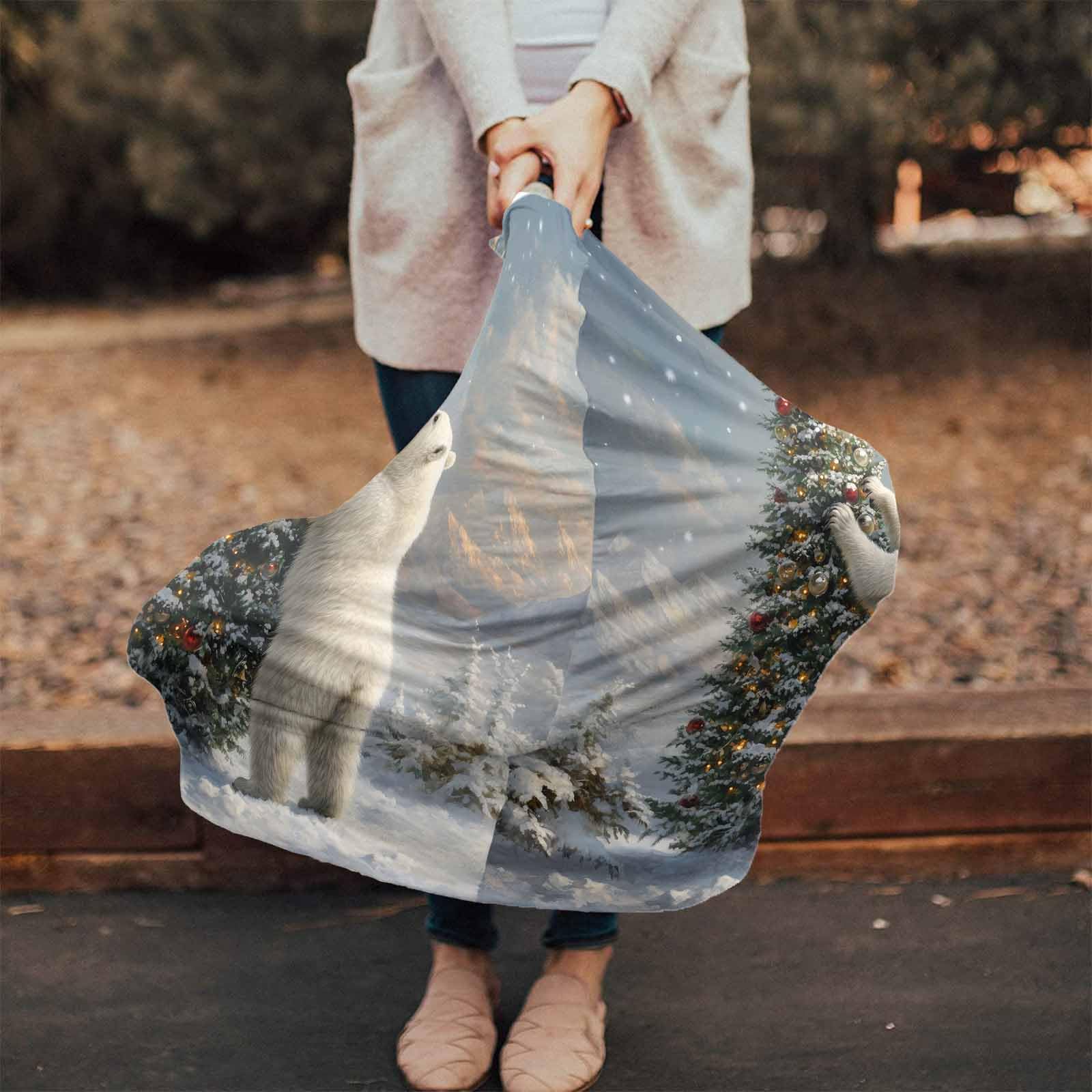 Nursing Cover for Breastfeeding Scarf, Christmas Winter Polar Bear Decorating The Xmas Tree Baby Car Covers Super Soft Multi Use for Canopy Shopping Cart Cover Blanket Stroller Cover